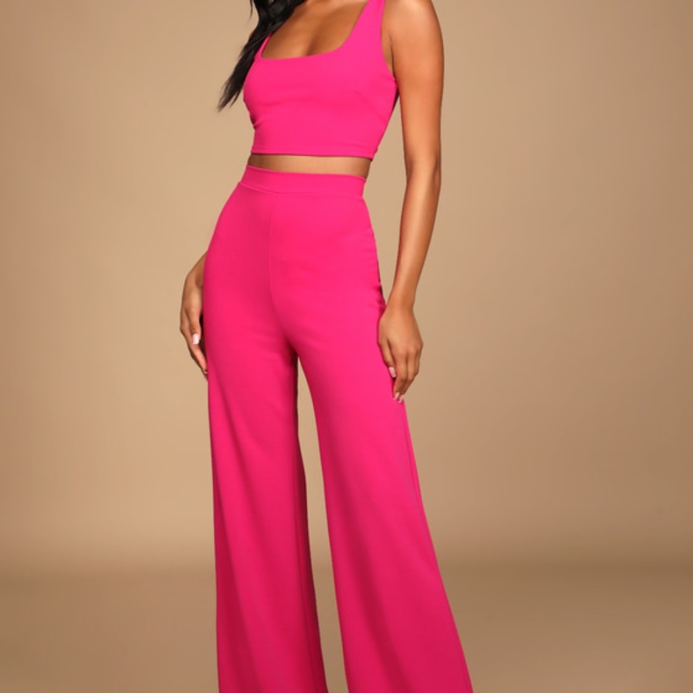 Only Tonight Hot Pink Two-Piece Wide-Leg Jumpsuit